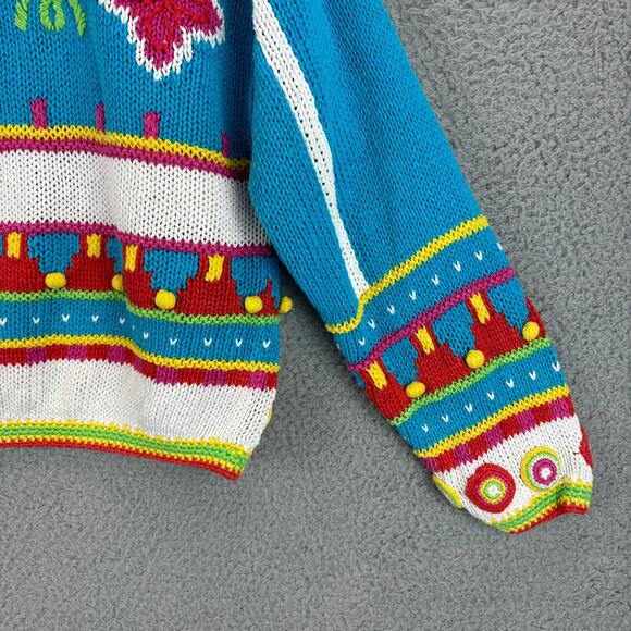 VTG 90s Caridgan Womens Small Artsy Twee Retro Funky Colorful Crop Knit Rainbow - Picture 11 of 12